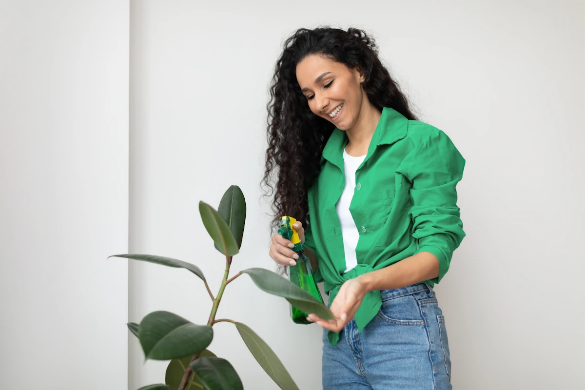 Une femme qui prend soin d'un jasmin d'intérieur