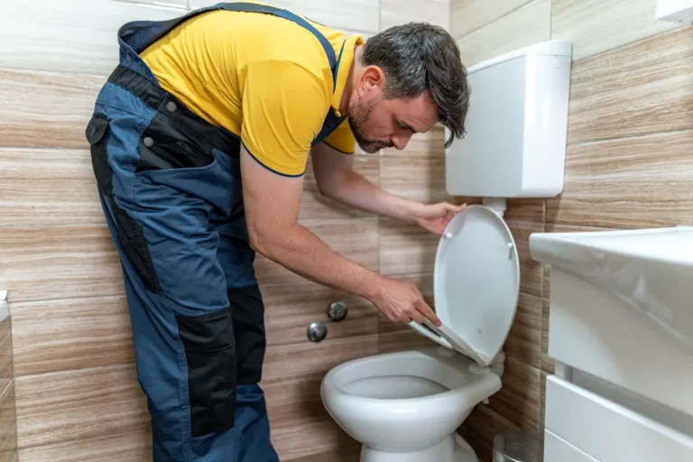 Un homme qui change les joints d'un sanibroyeur